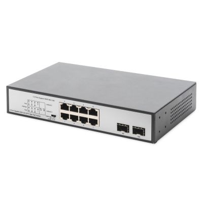 13. Digitus Przełącznik sieciowy niezarządzalny desktop 8x RJ45 Gb/s (w tym 6xPoE)+ 2x SFP, PoE++ max budżet 180W