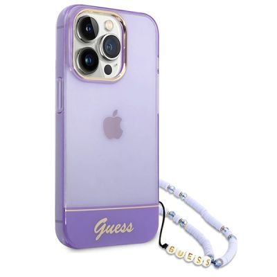 3. Etui Guess Translucent Pearl Strap na iPhone 14 Pro - fioletowe