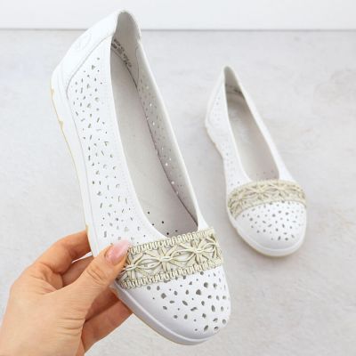 Baleriny damskie ażurowe komfortowe białe Rieker  L3062-80