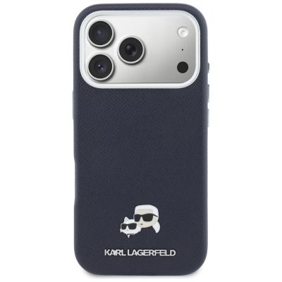 3. Etui Karl Lagerfeld Karl & Choupette Head Pins Saffiano MagSafe na iPhone 17 Pro Max - niebieskie