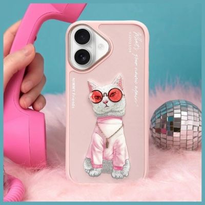 10. Etui Nimmy Glasses Cool Cat na iPhone 16 - różowe