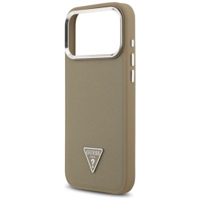 6. Etui Guess Grained Triangle Logo MagSafe na iPhone 17 Pro Max - brązowe