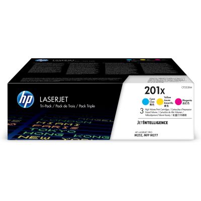 5. HP 201X – zestaw 3 oryginalnych wkładów z tonerem LaserJet XL, błękitny/purpurowy/żółty
