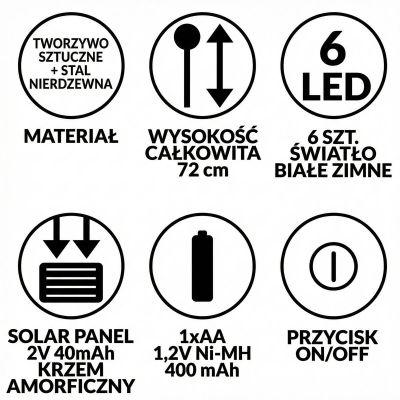 12. LAMPA SOLARNA TAŃCZĄCE NA WIETRZE KULECZKI BIAŁE 6 LED 72CM ZIMNY BIAŁY