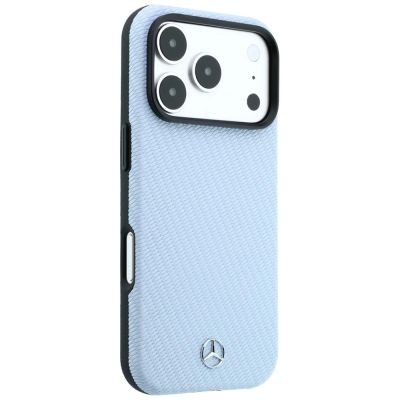 4. Etui Mercedes Leather Semi Wrap Wood Effect MagSafe na iPhone 17 Pro / 18 Pro - niebieskie