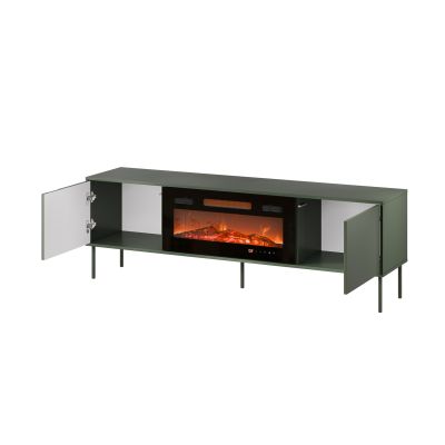6. Szafka RTV EF + kominek czarny TRESSE 180x40x54,5 zieleń mat