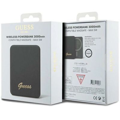 5. Powerbank indukcyjny Guess MagSafe Metal Script Logo 5W 3000mAh - czarny