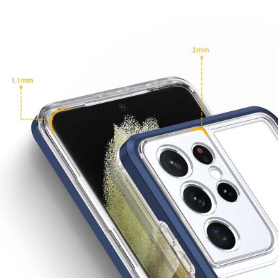 4. Clear 3in1 etui do Samsung Galaxy S22 Ultra żelowy pokrowiec z ramką niebieski