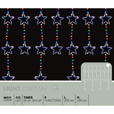 4. LAMPKI CHOINKOWE KURTYNA ŚWIETLNA 200x200 CM 415LED GWIAZDKI MULTIKOLOR