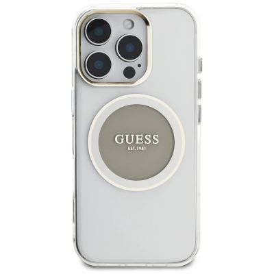 3. Etui Guess IML Metal Colored Circle Classic Logo MagSafe na iPhone 16 Pro - szare