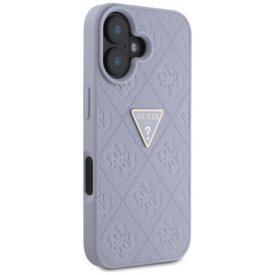 4. Etui Guess Hot Stamp 4G Pattern Triangle Metal Logo na iPhone 16 - fioletowe