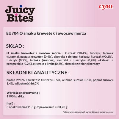 7. INABA Juicy Bites O smaku krewetek i owoców morza - przysmak dla kota - 3x11,3 g