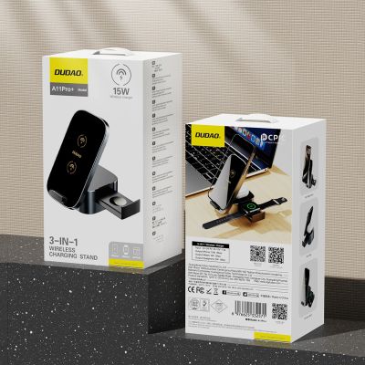 9. Ładowarka Dudao A11Pro+ indukcyjna 15W 3w1 do telefonu / smartwatcha / słuchawek - czarna
