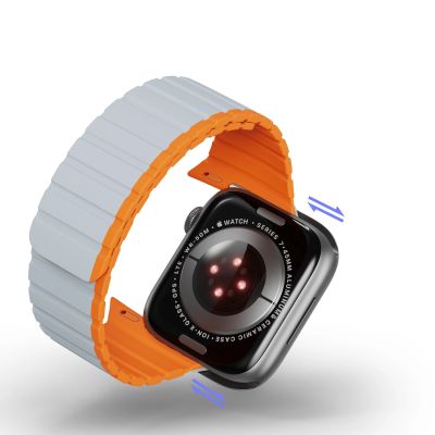 11. Magnetyczny pasek Apple Watch SE, 9, 8, 7, 6, 5, 4, 3, 2, 1 (41, 40, 38 mm) Dux Ducis Strap (LD Version) - szaro-pomarańczowy