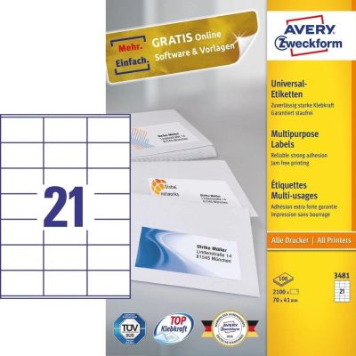 2. Avery 3481 samoprzylepne etykiety Prostokąt Na stałe Biały 2100 szt.