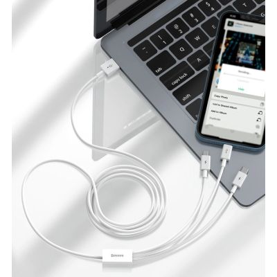 16. Baseus Superior 3w1 kabel USB - Lightning / USB Typ C / micro USB 3,5 A 1,5 m Biały (CAMLTYS-02)