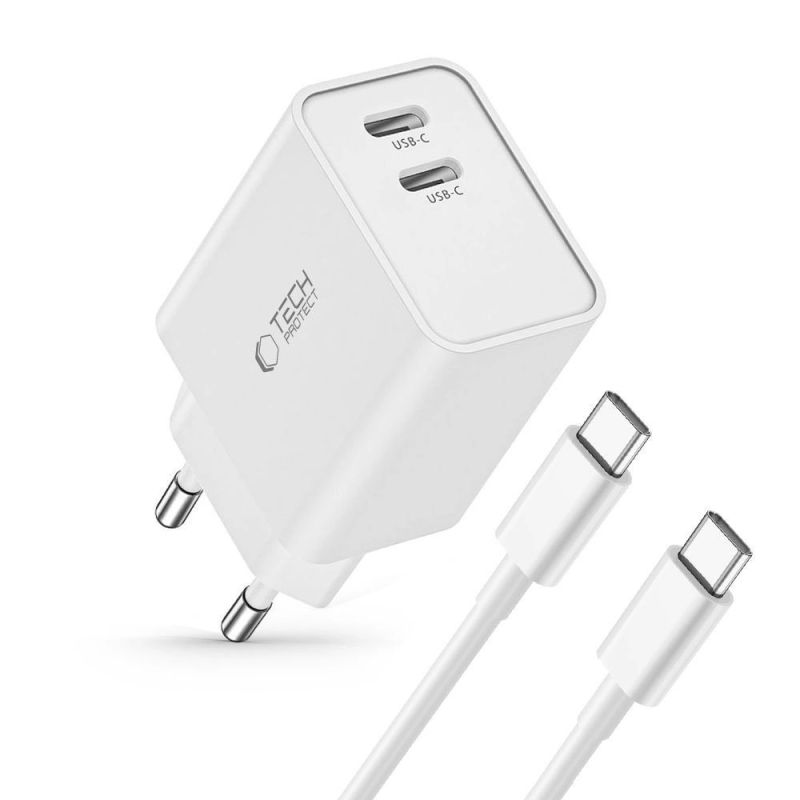 2. Ładowarka Tech-Protect C35W sieciowa 2x USB-C PD 35W z kablem USB-C / USB-C - biała