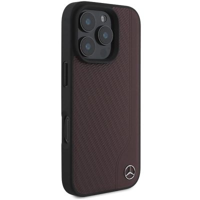 4. Etui Mercedes MB Wood Imitation Leather MagSafe na iPhone 16 Pro - czerwone