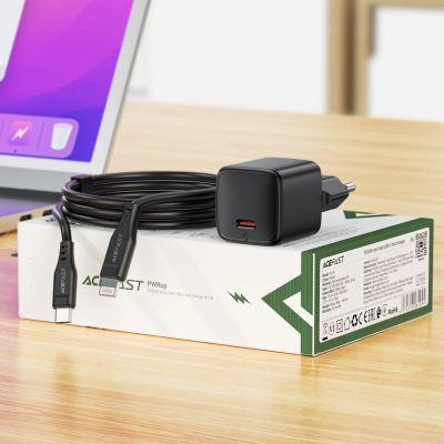 22. Ładowarka sieciowa Acefast A118 30W GaN USB-C z kablem USB-C do Lightning 1.2m - czarna