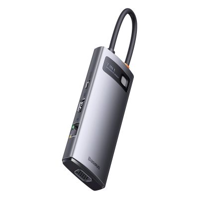 2. Baseus Metal Gleam Series stacja dokująca HUB 7 w 1 USB Typ C - 1 x HDMI / 1 x VGA / 3 x USB 3.2 Gen. 1 / 1 x Power Delivery / 1 x RJ-45 Ethernet szary (WKWG040013)