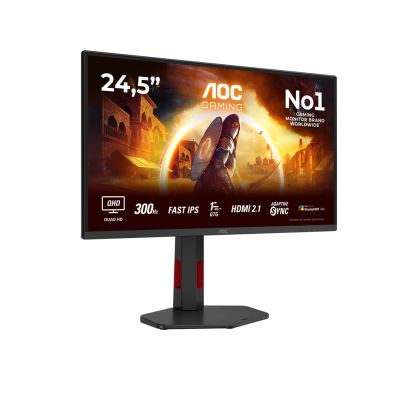 8. Monitor AOC Q25G4SR, 24,5 cali, IPS, Złącze QHD, 16:9, 300 Hz, 1 ms, 2560 x 1440 pikseli, 400 cd/m2, Ilość portów HDMI: 2, Czarny