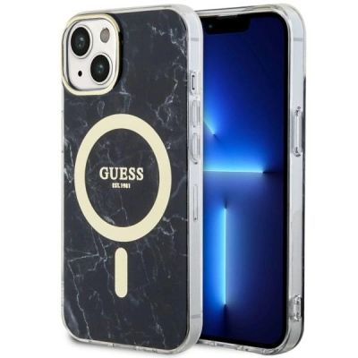 Etui Guess Marble MagSafe na iPhone 14 - czarne