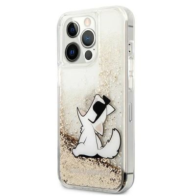 2. Etui Karl Lagerfeld Liquid Glitter Choupette Fun na iPhone 13 / 13 Pro - przezroczysto-złote