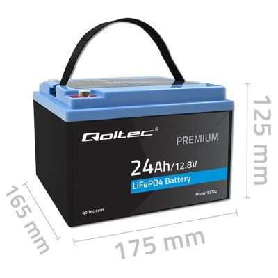 5. Qoltec Akumulator LiFePO4 Litowo-Żelazowo-Fosforanowy | 12.8V | 24Ah | 307.2Wh | BMS