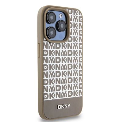 4. Etui DKNY Leather Printed Pattern Metal Logo MagSafe na iPhone 15 Pro Max - brązowe