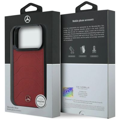 8. Etui Mercedes Leather Mesh with Bow Line MagSafe na iPhone 17 Pro - czerwone