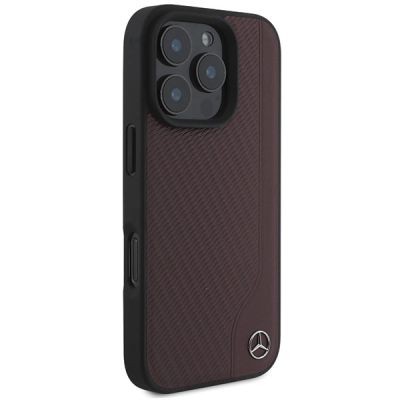 4. Etui Mercedes MB Wood Imitation Leather MagSafe na iPhone 16 Pro Max - czerwone
