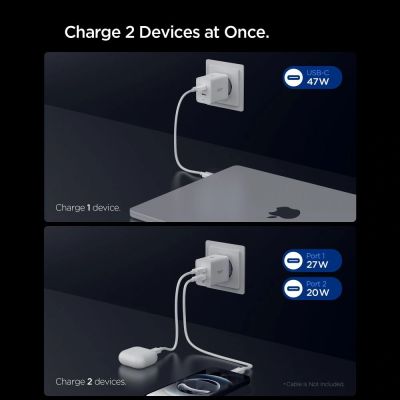 5. Ładowarka sieciowa Spigen Essential EE472EU 2-porty USC-C 47W - biała
