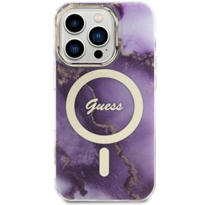 3. Etui Guess Golden Marble MagSafe na iPhone 14 Pro - purpurowe