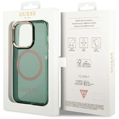 8. Etui Guess Gold Outline Translucent MagSafe na iPhone 14 Pro Max - zielone
