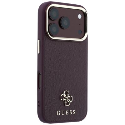 4. Etui Guess Saffiano Small 4G & Classic Logo MagSafe na iPhone 18 Pro / 17 Pro - burgundowe
