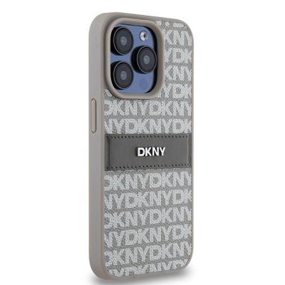 4. Etui DKNY Leather Mono Stripe & Metal Logo na iPhone 15 Pro Max - beżowe