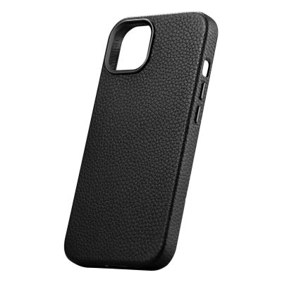 8. iCarer Litchi Premium Leather Case skórzane etui iPhone 14 magnetyczne z MagSafe czarny (WMI14220709-BK)