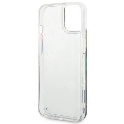 7. Etui Guess Flower Liquid Glitter na iPhone 14 Plus - niebieskie