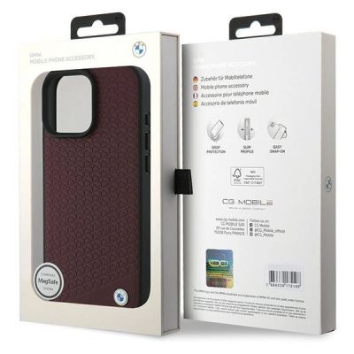 12. Etui BMW Sign Leather Diamond Metal Logo MagSafe na iPhone 16 Pro Max - czerwone