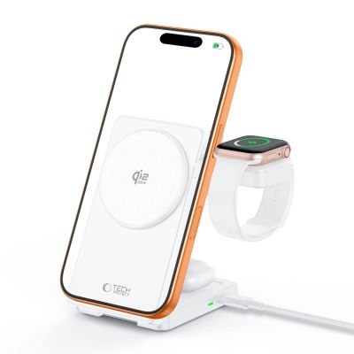 2. Ładowarka bezprzewodowa Tech-Protect A56 3in1 MagSafe 25W QI2.2 + kabel USB-C / USB-C 100 cm - biała