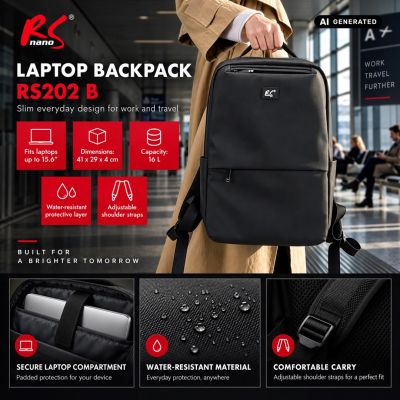 2. NANORS PLECAK NA LAPTOPA NANORS, 15,6", CZARNY, 41X29X4, WODOODPORNY RS202 B RS202 B