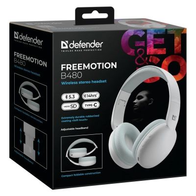 9. DEFENDER SŁUCHAWKI NAUSZNE BLUETOOTH FREEMOTION B480 BIAŁE 63481