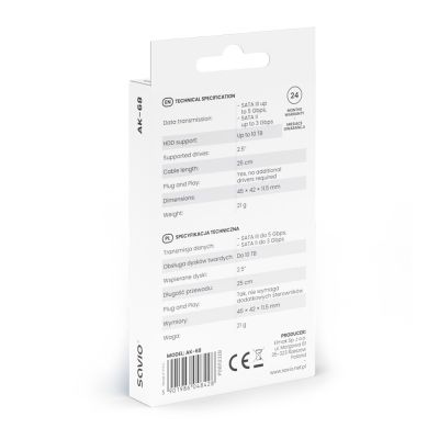 5. SAVIO ADAPTER SATA (F) - USB-A 3.1 GEN 1 (M) DO DYSKÓW 2.5" AK-68