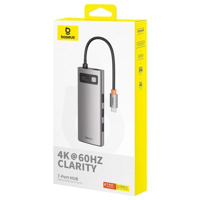 9. Hub USB-C Baseus Metal Gleam 7w1 HDMI 4K 60Hz / 3x USB 3.0 / USB-C PD / SD / microSD – szary