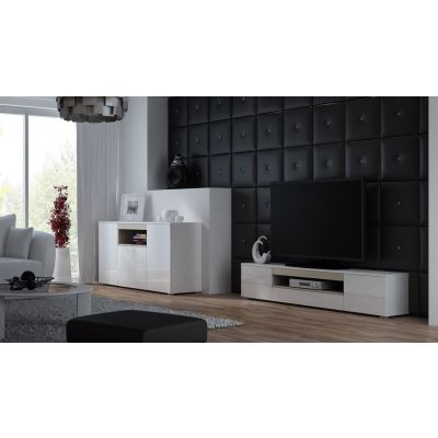 Komoda VIVA 150 biały/ biały połysk+ dąb sonoma