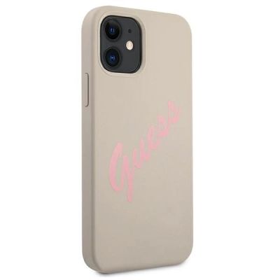 4. Etui Guess Silicone Vintage na iPhone 12 mini - szaro-różowe