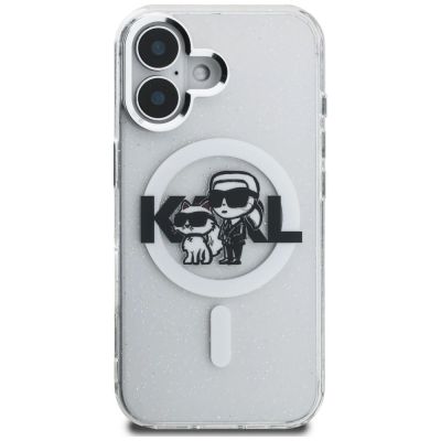 3. Etui Karl Lagerfeld IML Glitter Karl & Choupette Sketch Logo MagSafe do iPhone 16 - przezroczyste