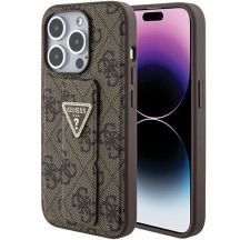 Etui Guess Grip Stand 4G Triangle Strass na iPhone 15 Pro - brązowe