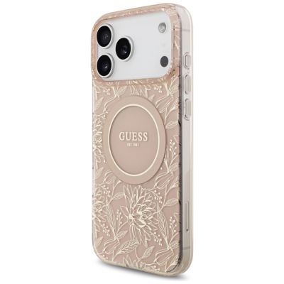 3. Etui Guess IML Flowers Electro Pearl Strap MagSafe do iPhone 17 Pro Max - różowe