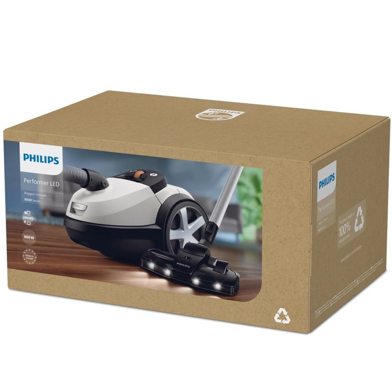 38. Odkurzacz workowy Philips Performer LED 8000 Series z technologią TriActive, model XD8142/12, moc 900W